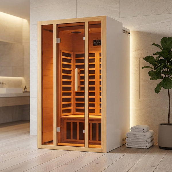 2 Person Extendable FAR Infrared Sauna for Home, Hemlock Wood Low EMF 6 Carbon Heaters Indoor Saunas with LED Lights, Bluetooth Speaker, Digital Control Panel, and Seating Bench