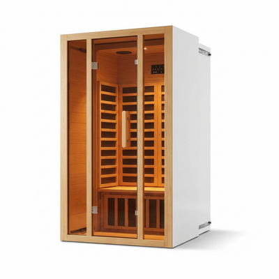 2 Person Extendable FAR Infrared Sauna for Home, Hemlock Wood Low EMF 6 Carbon Heaters Indoor Saunas with LED Lights, Bluetooth Speaker, Digital Control Panel, and Seating Bench