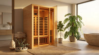 2 Person Extendable FAR Infrared Sauna for Home, Hemlock Wood Low EMF 6 Carbon Heaters Indoor Saunas with LED Lights, Bluetooth Speaker, Digital Control Panel, and Seating Bench — Lifestyle