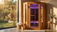 Multifunctional 2-3 Person Infrared Sauna for Home, 2180W Indoor Sauna with 7-Color LED Ambient Light, Red Light Feature, Oxygen Bar, Dual Bluetooth Speakers, 360° Surround Heating — Lifestyle